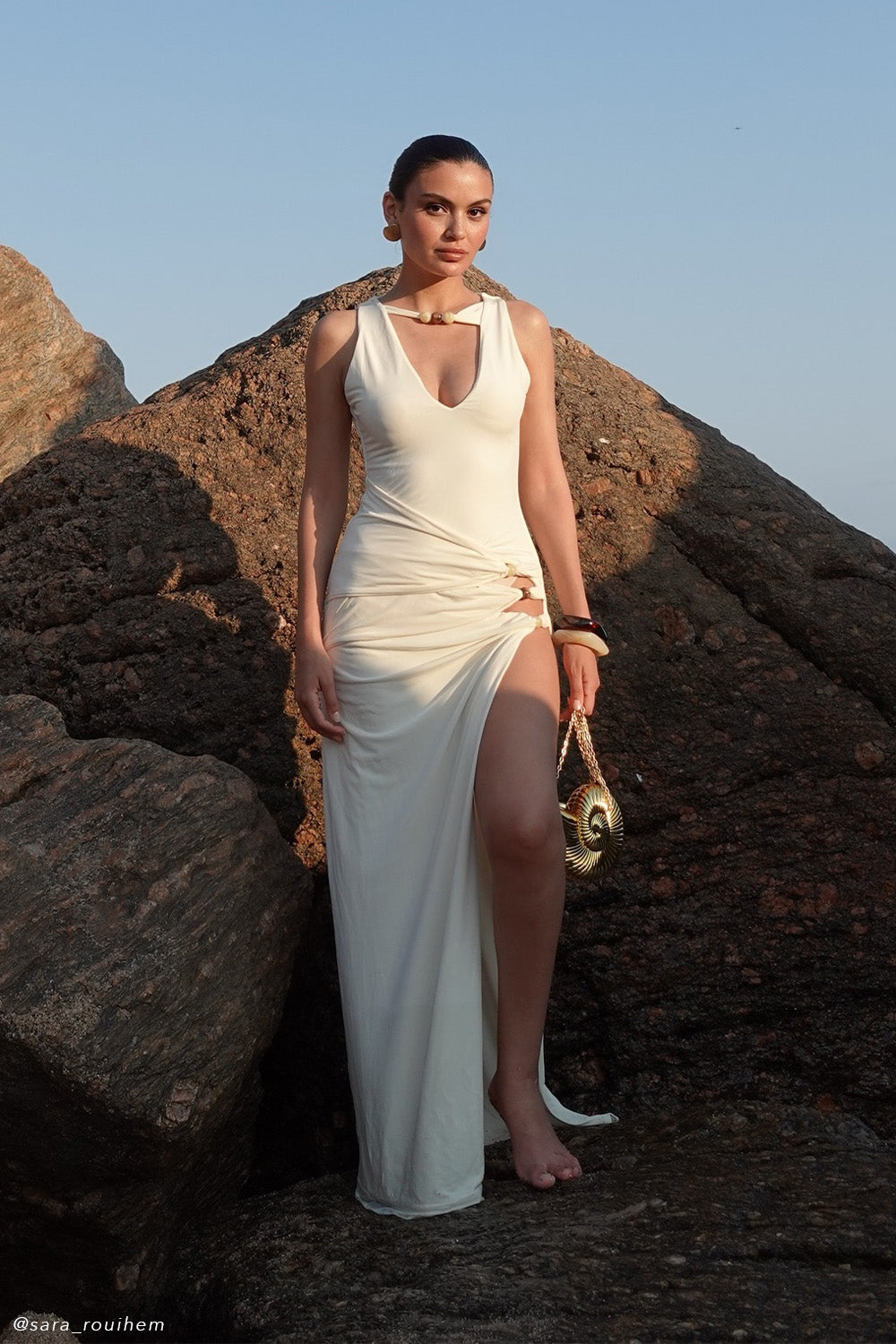 Robe Maxi Kaiden en Satin Perlé - Ivoire