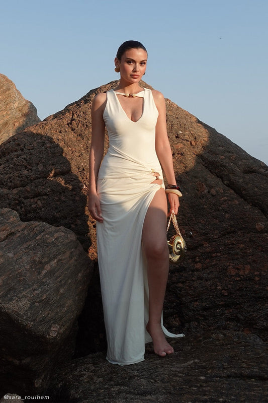 Robe Maxi Kaiden en Satin Perlé - Ivoire