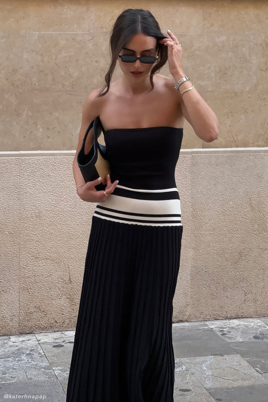 Robe maxi en jersey à bretelles contrastées Solaris - Noir/Blanc