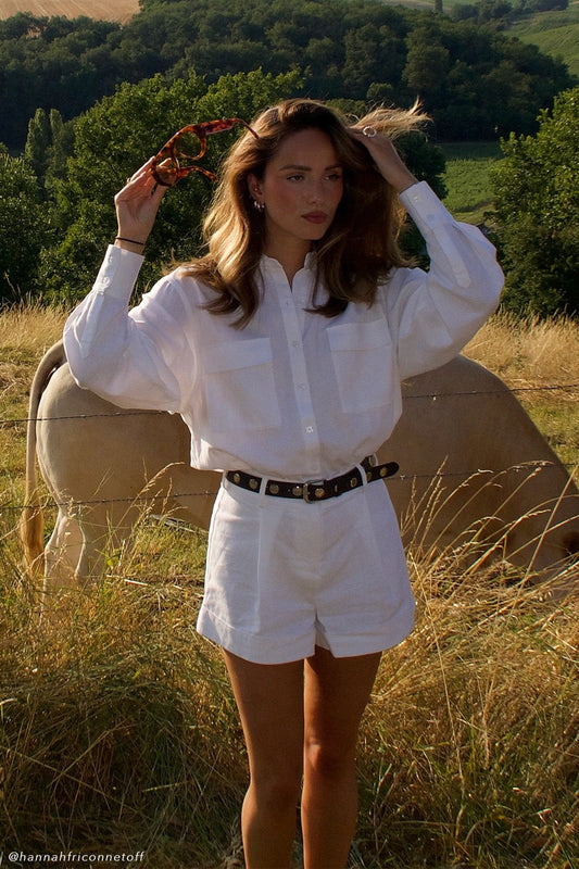 Combinaison en lin avec ceinture Adia - Blanc