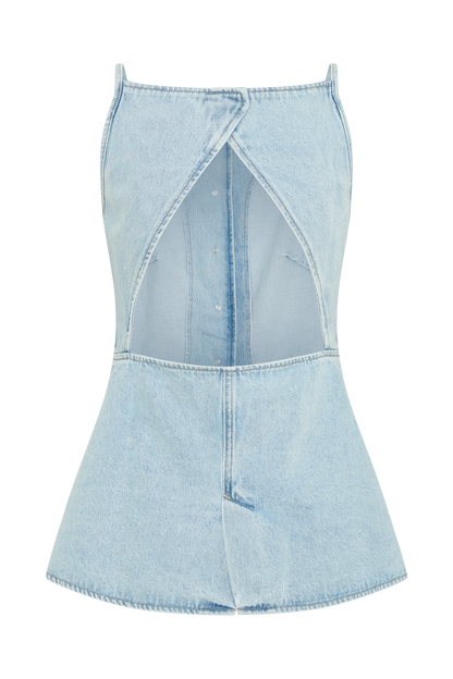 Haut en jean sans manches à boutons Ashton - Bleu clair