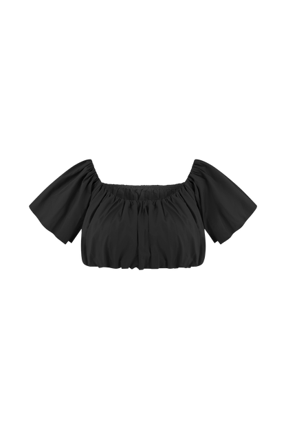 Top automnal à épaules dénudées et manches bouffantes - Noir