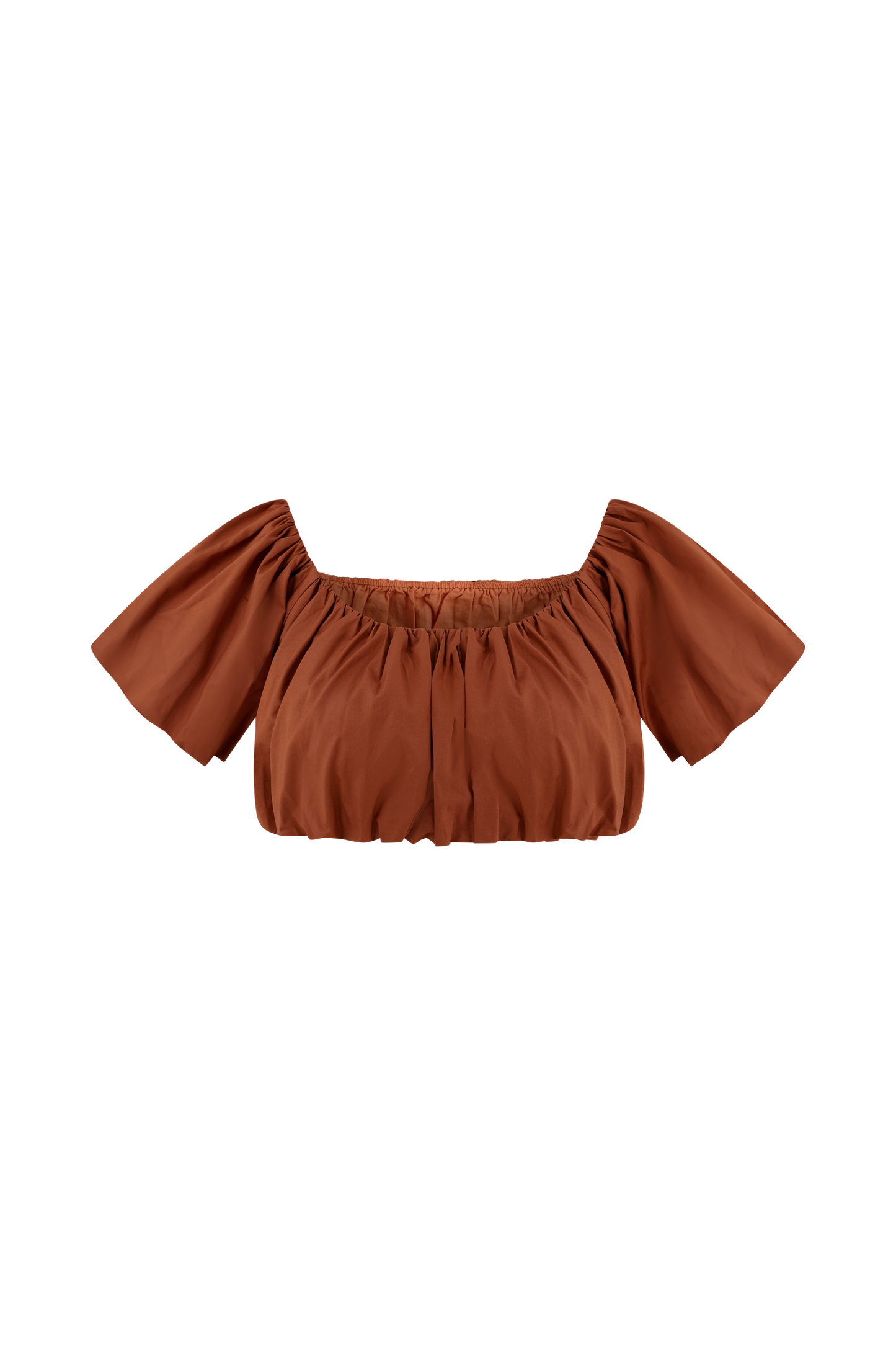 Top automnal à épaules dénudées et manches bouffantes - Orange brûlé