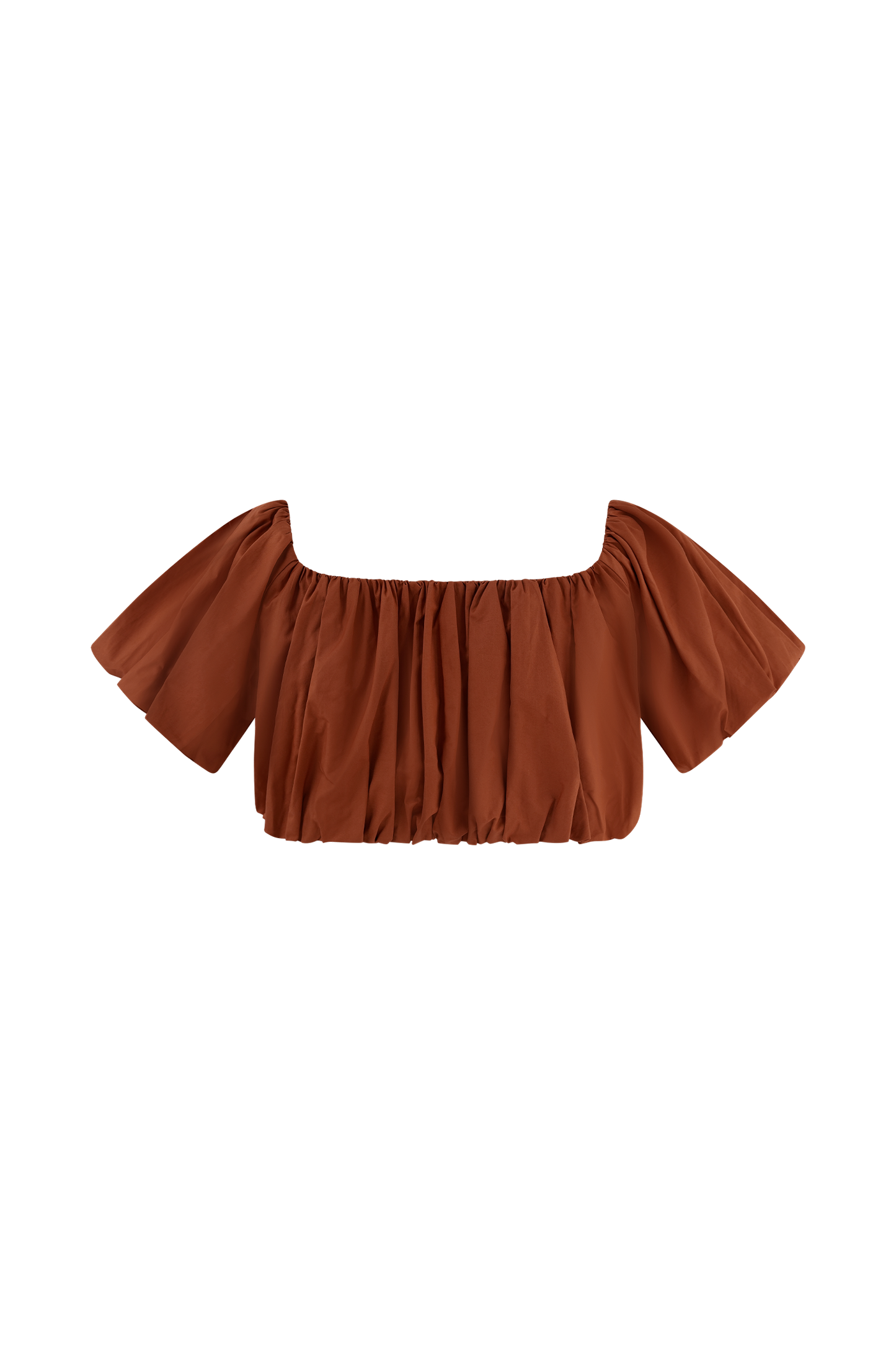 Top automnal à épaules dénudées et manches bouffantes - Orange brûlé
