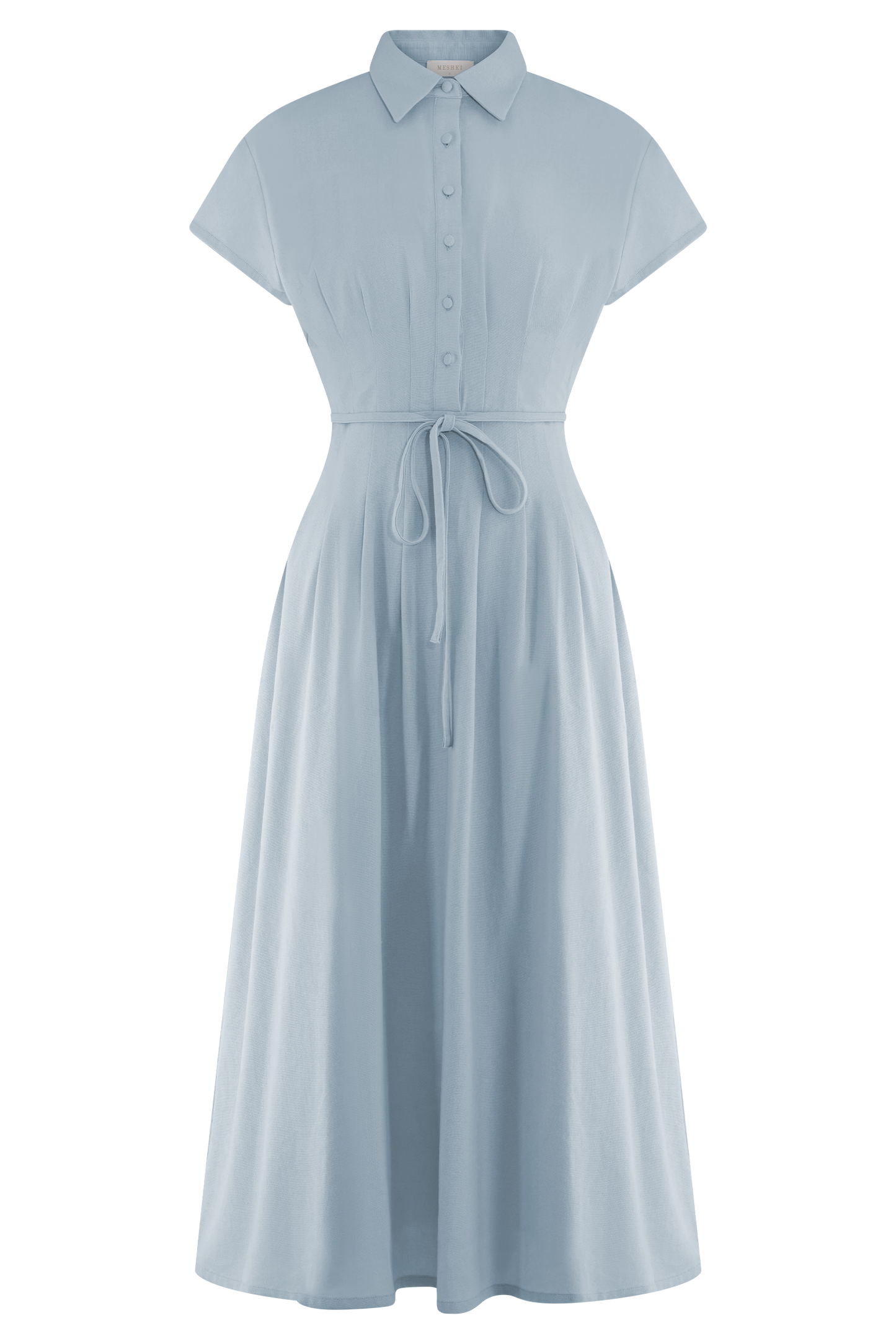 Robe midi en lin à boutons Aysha - Bleu bleuet
