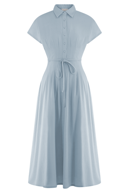 Robe midi en lin à boutons Aysha - Bleu bleuet