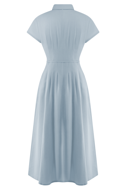 Robe midi en lin à boutons Aysha - Bleu bleuet
