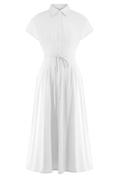 Robe midi en lin à boutons Aysha - Blanc