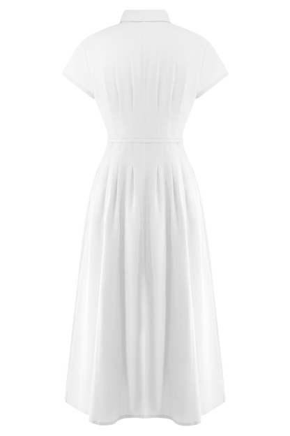 Robe midi en lin à boutons Aysha - Blanc