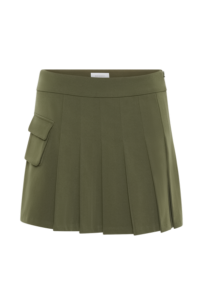Mini-jupe plissée Brigitte avec poche - Vert olive militaire