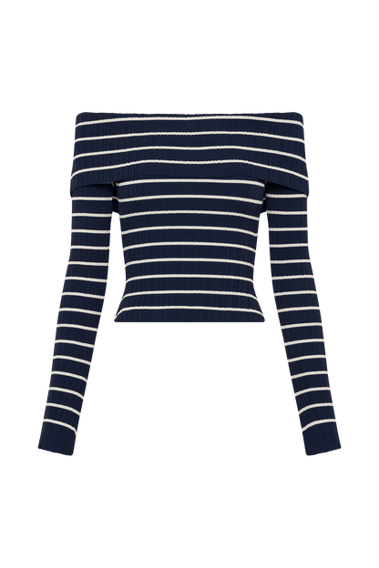 Top en tricot à épaules dénudées Dominica - Bleu marine