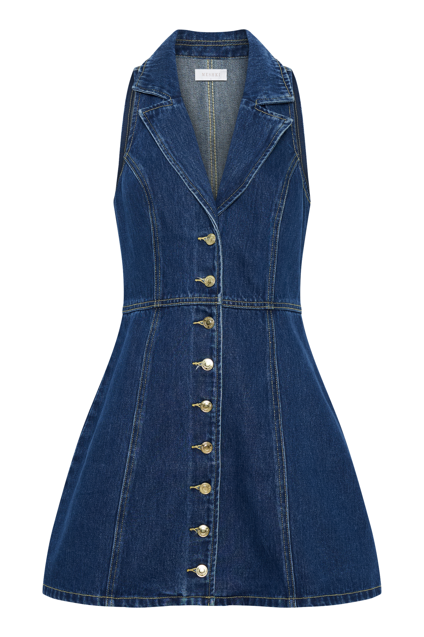 Mini-robe en jean à col montant Eugenie - Bleu foncé