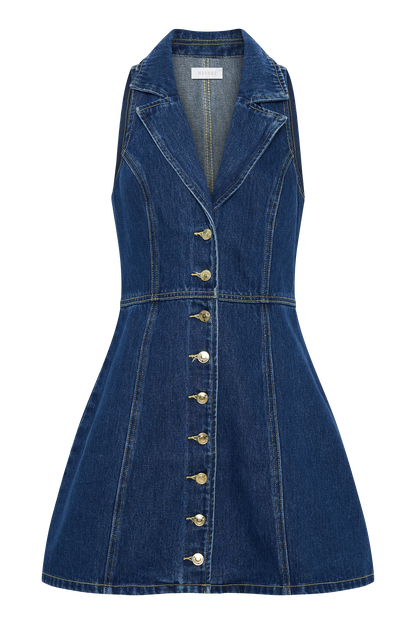 Mini-robe en jean à col montant Eugenie - Bleu foncé