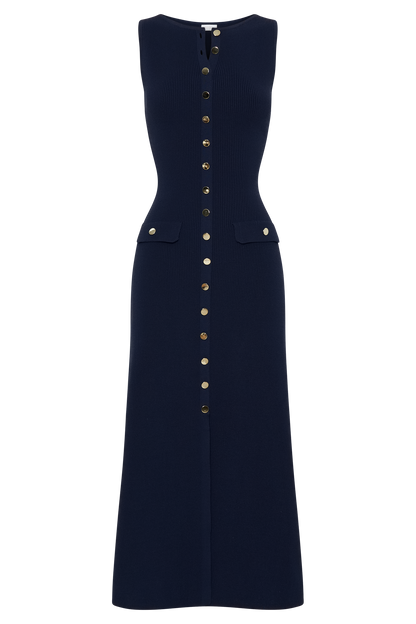 Robe Maxi Sans Manches Boutonnée Sawyer - Bleu Marine