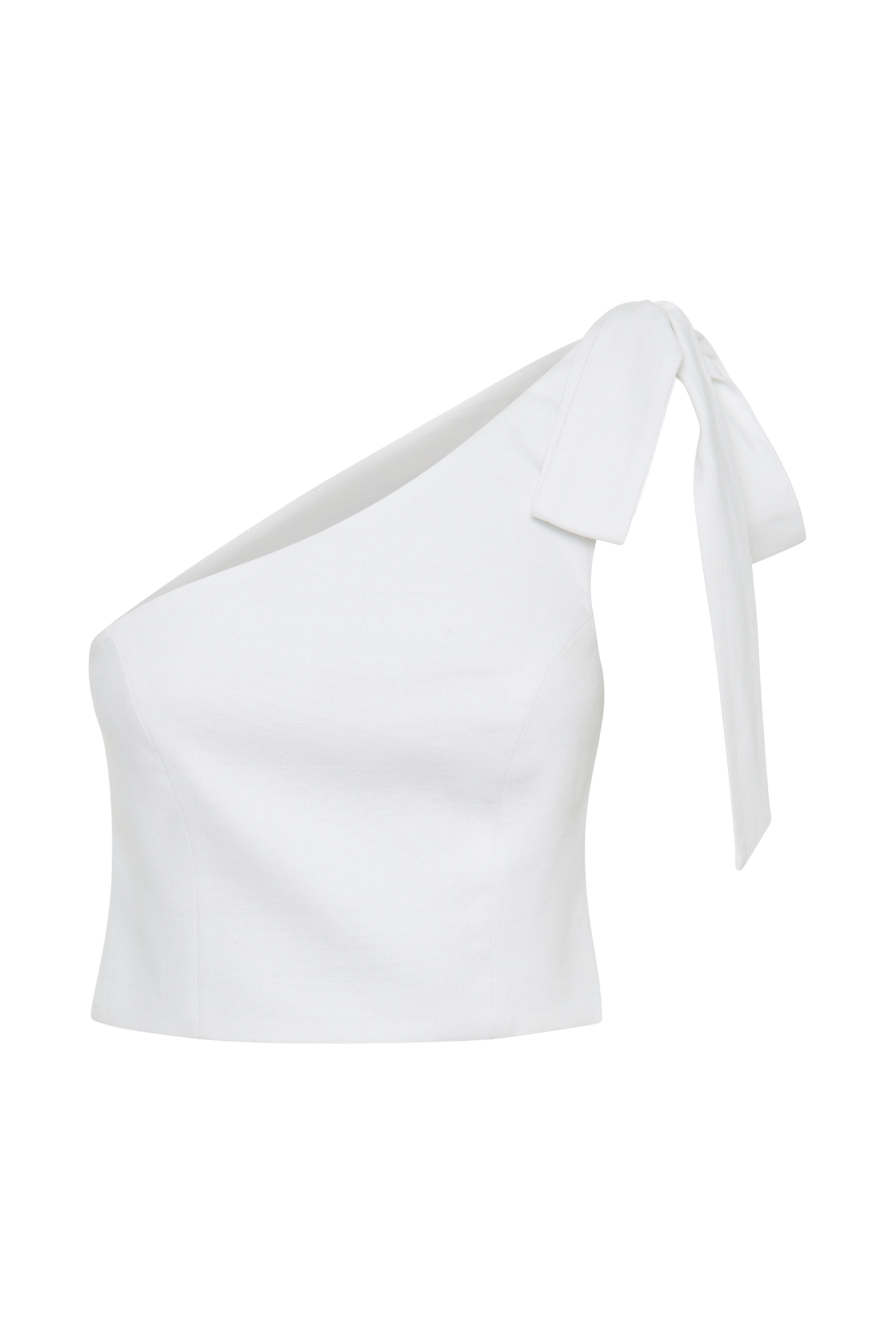 Haut à un épaule en lin Venezia avec détail nœud - Blanc