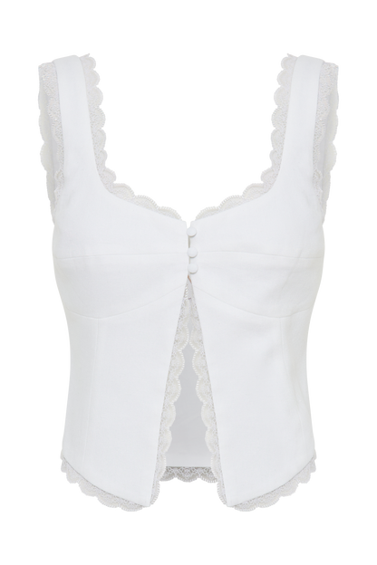 Franca Linen Sleeveless Top - White