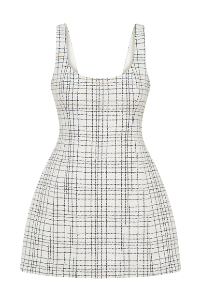 Mini-robe en tweed Beth - carreaux blancs