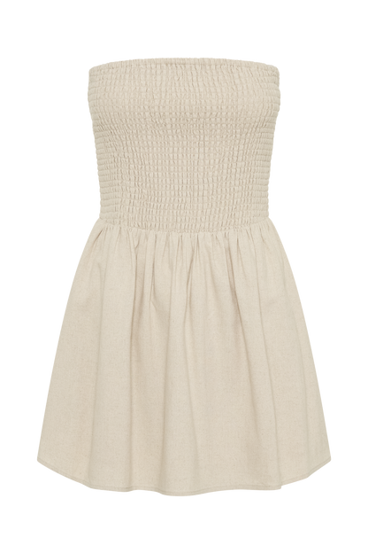Mini-robe en lin Holland à volants - Naturel