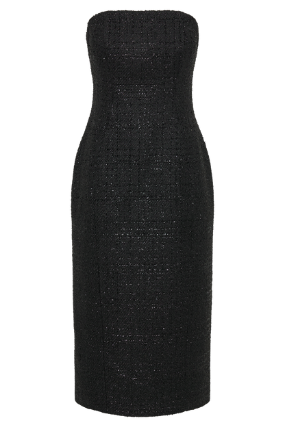 Robe midi sans bretelles en tweed Monet - Noir