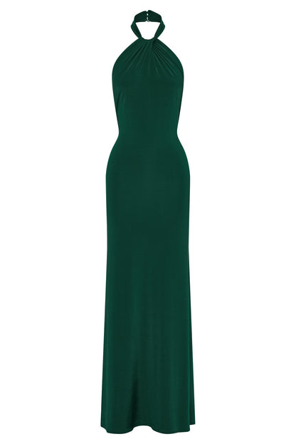 Elyna Robe Maxi Halter Élasthanne - Vert Forêt