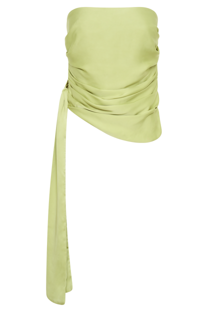 Top sans bretelles en satin à volants Allegra - Pomme