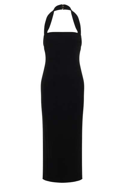 Amelita Robe Midi Halter en Tailleur - Noir