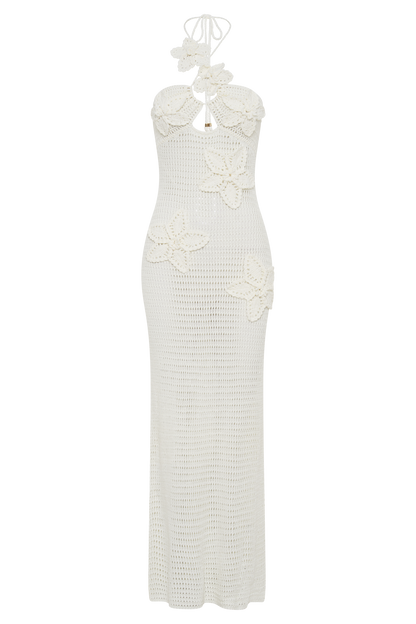 Robe Maxi Crochetee à Motifs Floraux Kyla - Ivoire