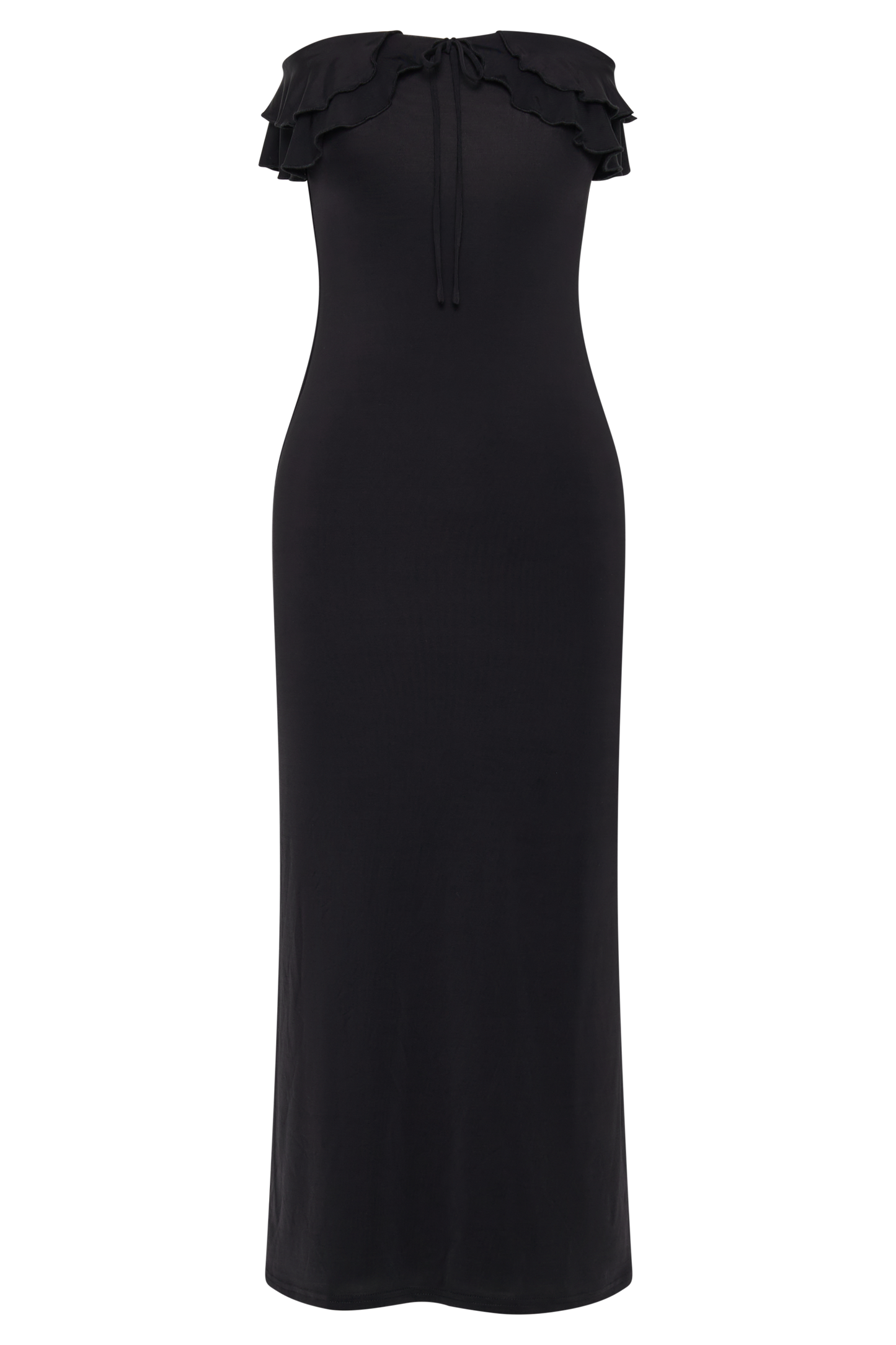 Robe midi en mousseline de soie à volants, sans bretelles, Bea - Noir