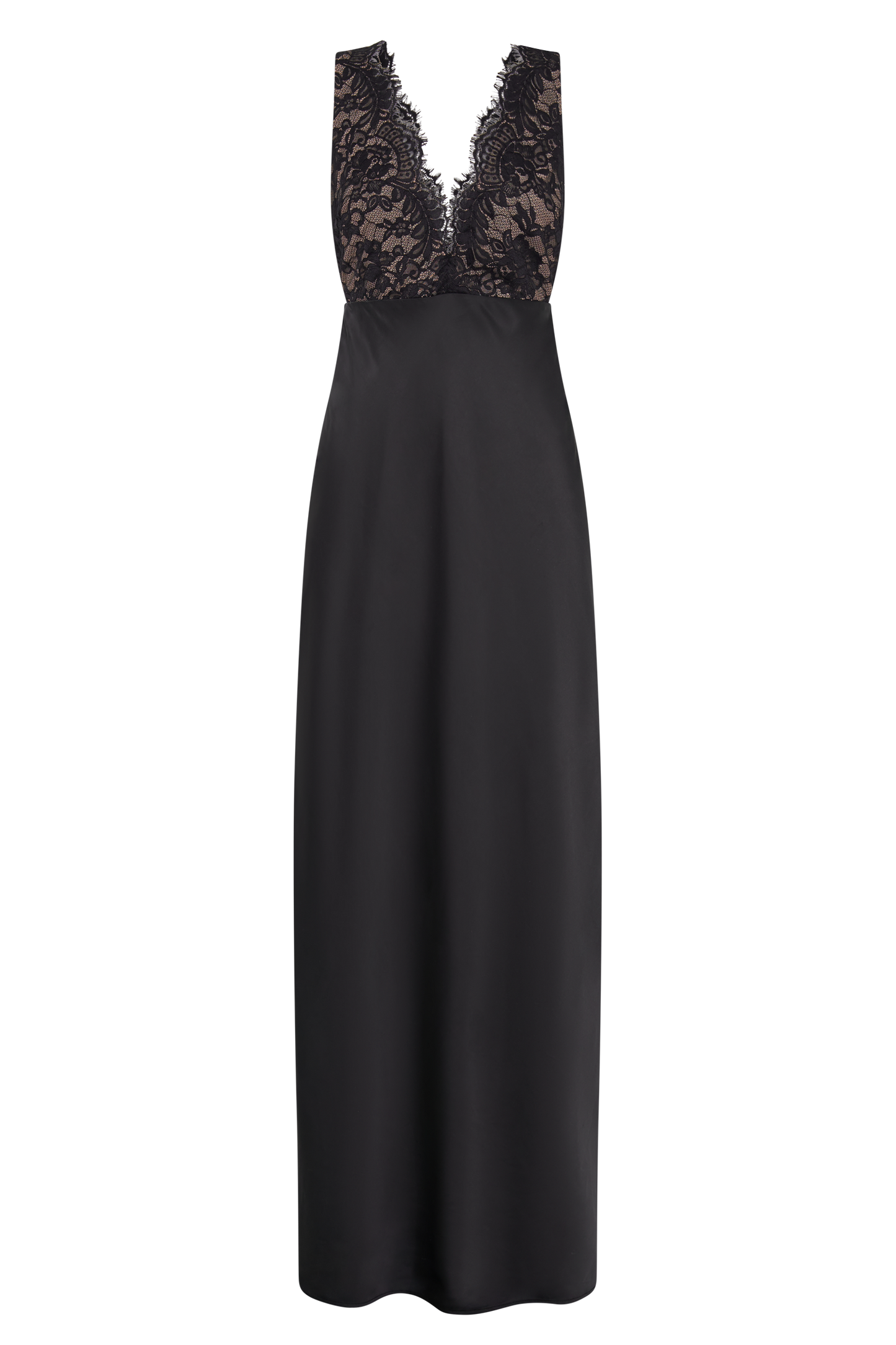 Robe Maxi en Satin et Dentelle Ricci - Noir