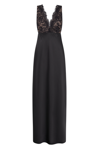 Robe Maxi en Satin et Dentelle Ricci - Noir