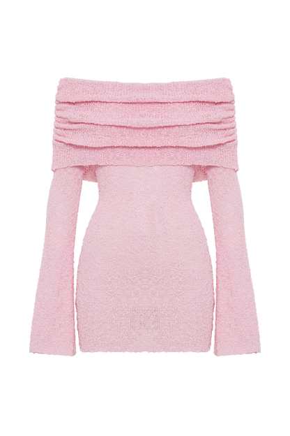 Marisol Robe Mini Boucle à Manches Décolletées - Rose Poussière