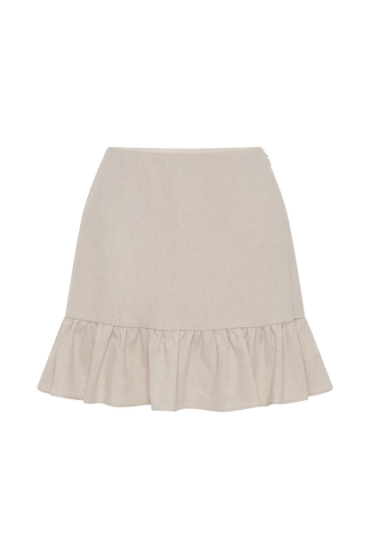 Jupe mini en lin Delfina avec volants - Naturel