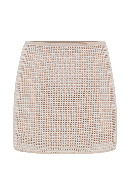 Jupe mini en jersey rayé Omarosa - Beige/Blanc