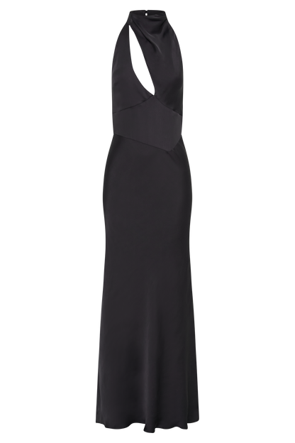 Robe Maxi Belladonna en Satin avec Décolleté Halter - Noir