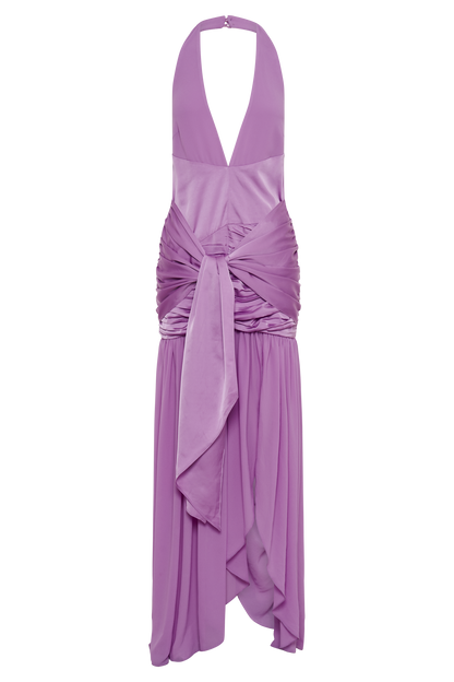 Robe Maxi Plunge en Satin et Chiffon Graziana - Violette