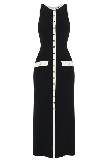 Robe Maxi Sans Manches Boutonnée Sawyer - Noir/Blanc