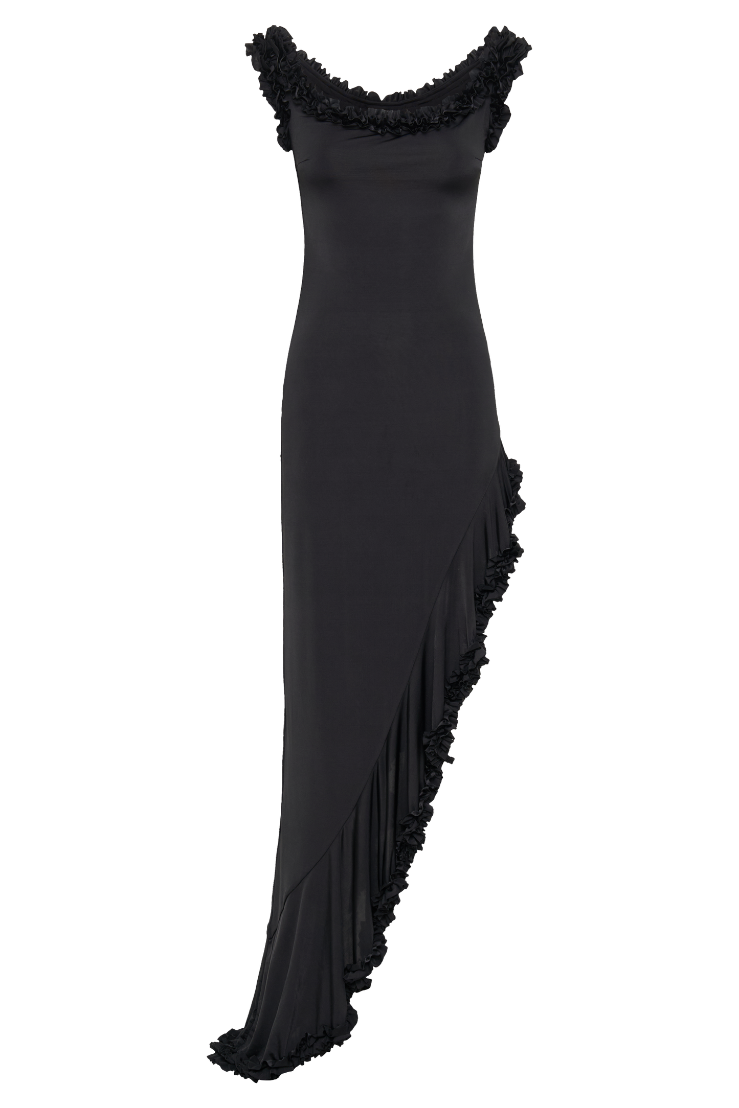 Robe midi à volants et épaules dénudées Arielle - Noir