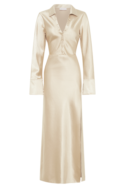Robe Maxi en Satin avec Col - Or