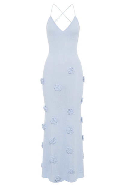 Robe Maxi Tricotée Suki à Motifs Floraux - Bleu Clair