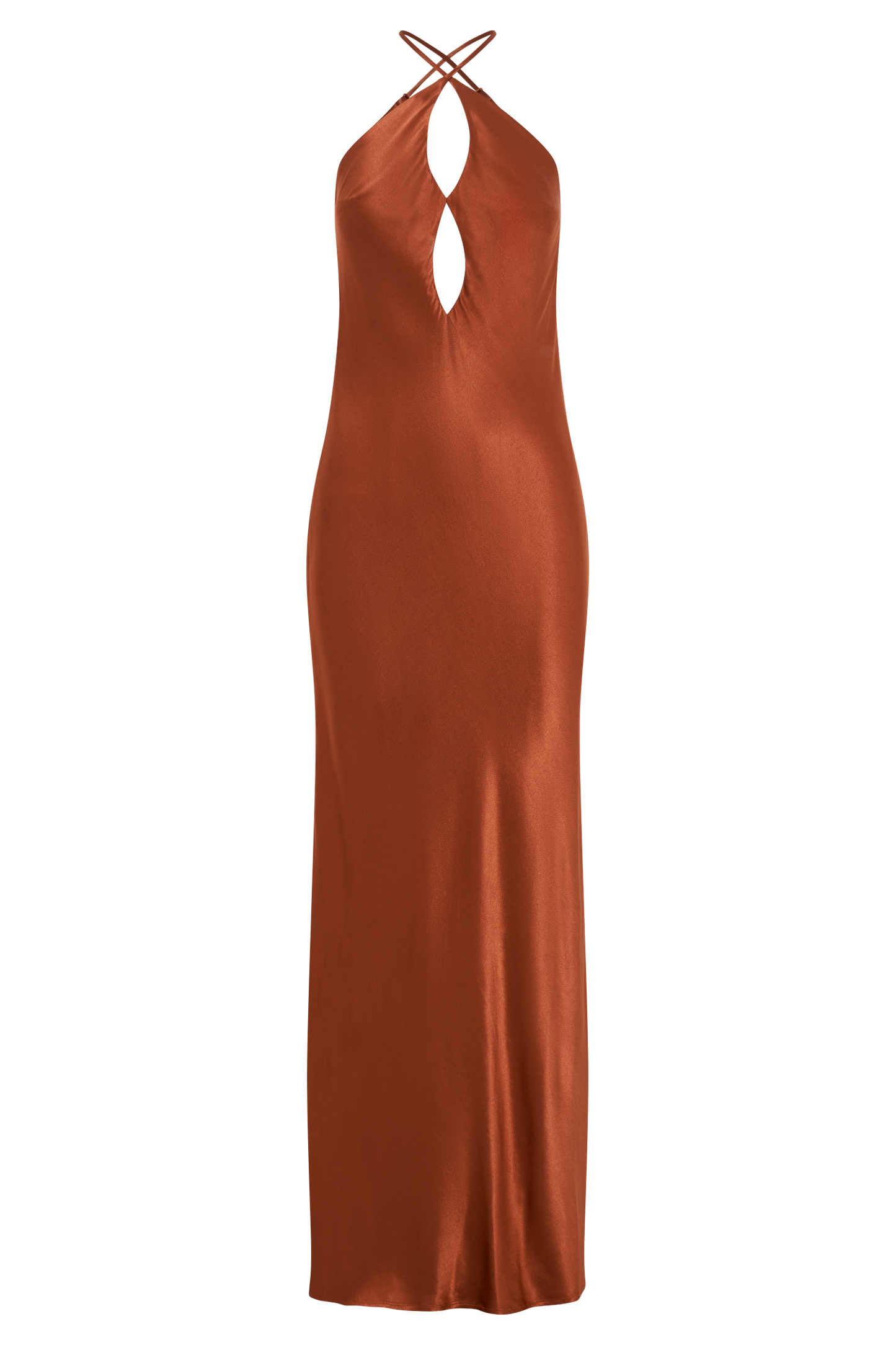 Robe longue en satin Lucia avec découpes - Orange brûlé