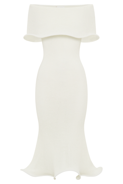 Robe midi en tricot Molly à épaules dénudées - Ivoire