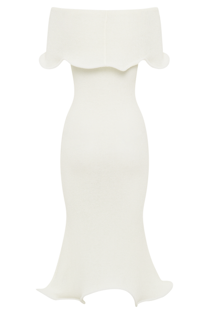 Robe midi en tricot Molly à épaules dénudées - Ivoire