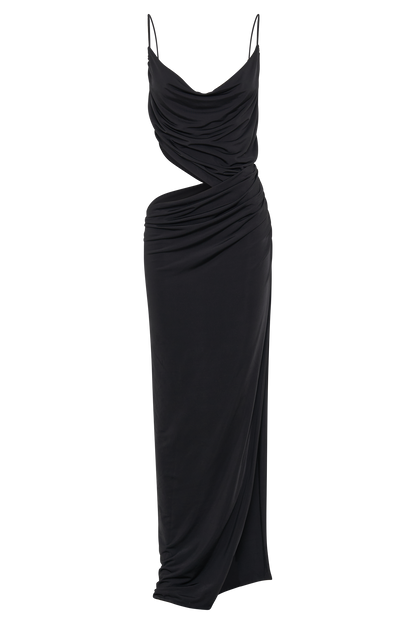 Jemma, robe maxi fluide et drapée - Noir