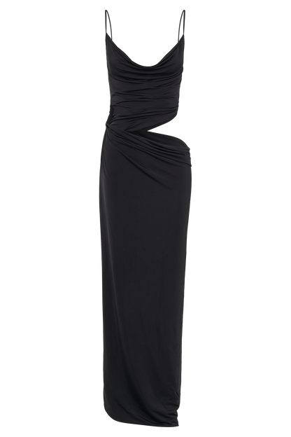 Jemma, robe maxi fluide et drapée - Noir
