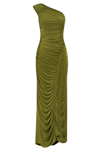 Robe Maxi Capri Gathered Slinky - Olive Vintage