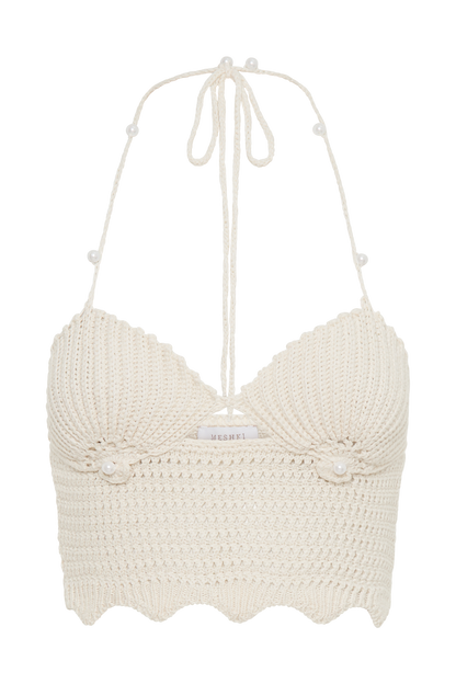 Top en tricot à col boule Kira - Crème glacée