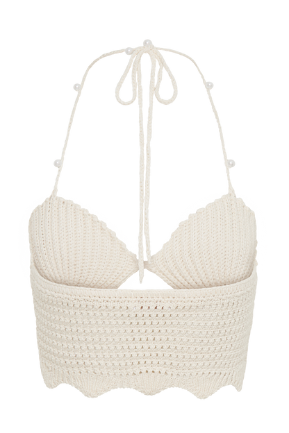 Top en tricot à col boule Kira - Crème glacée