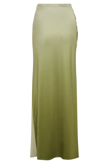 Jupe Maxi Évasée et Plissée Bronwyn - Vert Olive Vintage Ombré