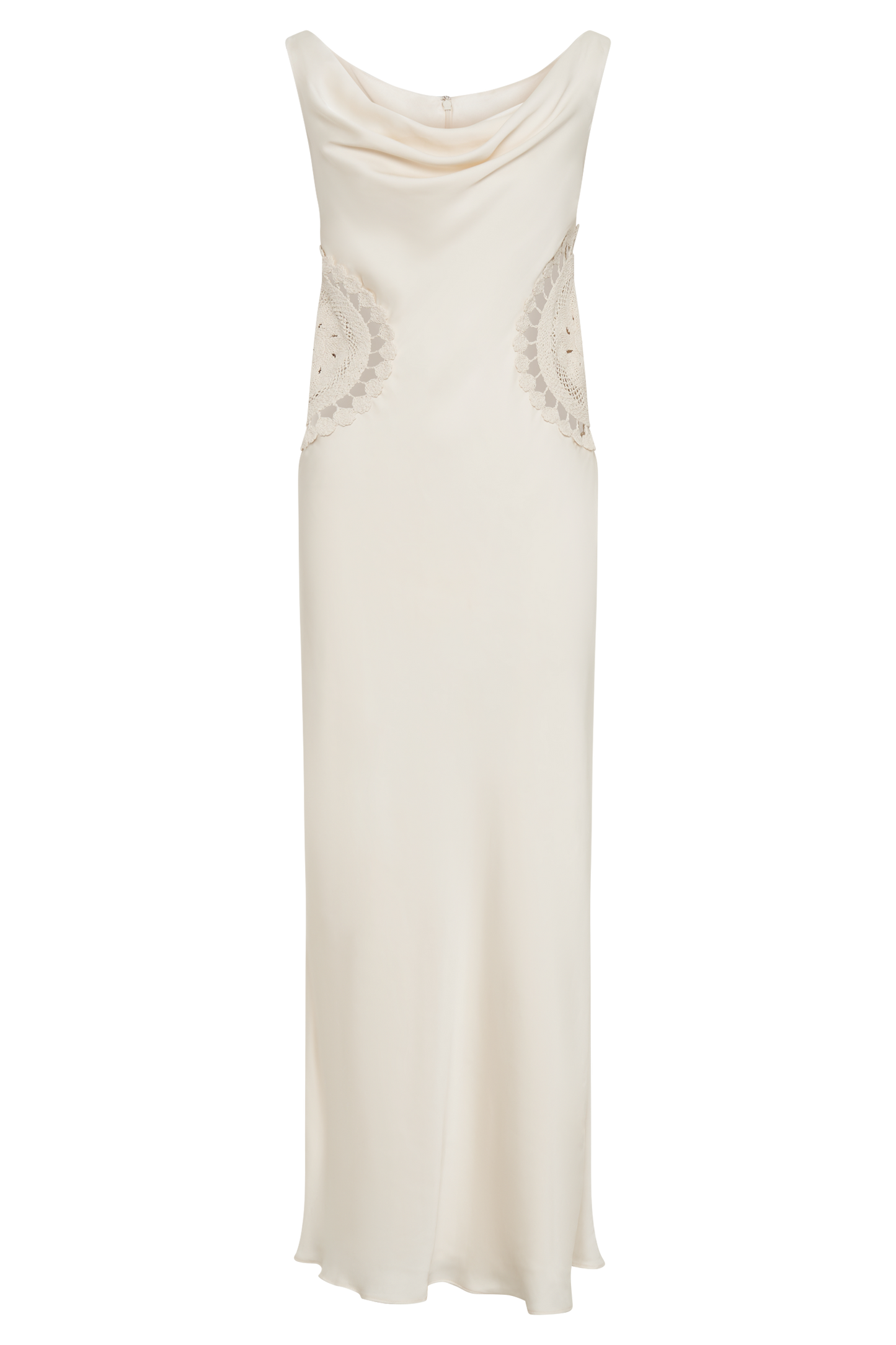 Kristina Robe Maxi en Satin avec Crochet - Ivoire