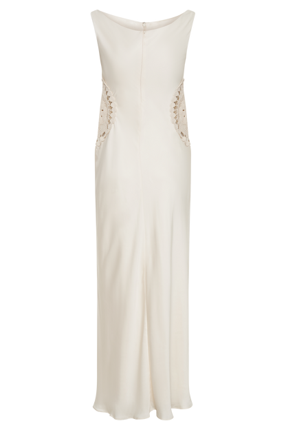 Kristina Robe Maxi en Satin avec Crochet - Ivoire